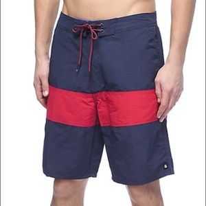 Free World Cutback Navy & Red Nylon Board Shorts